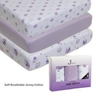 Crib Sheets  3 Pack  - Soft Jersey Cotton Fitted Baby Crib Sheets   Cute Purple