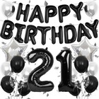 Black And Silver Decorations  21 Number Balloons  Happy Balloon Banner Black    