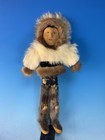 Handmade Carved Wood Alaska Inuit Eskimo Doll Natural Fiber   Furs Vintage 20thc