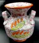 Rare Vintage Handled Made In Italy Orange Splatter Artisan Pottery Vase Mcm