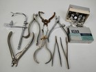 8 Antique Dental Extraction Tools Pliers  1 Box Temp Crown Shells Clev-dent