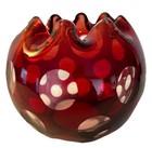 Bohemian Czech Crystal 5    Rose Bowl Cranberry Cut To Clear Glass Polka Dot Color
