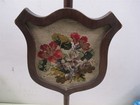 Antique Adjustable Pole Fire Screen Miniature Needlepoint Floral Mahogany