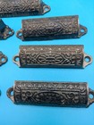 Antique Vintage Victorian Ornate Cast Iron Bin Drawer Pulls Lot Of 7