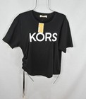 Michael Kors Women s Blouse Xl Black Logo Side Rushed Pully Top Shirt Nwt