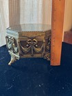 Vtg Jewelry Box Casket Beveled Glass Metal Filigree Gold Gilt
