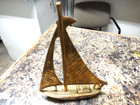 Vintage 7 3 4  Tall Solid Brass Nautical Ship Sail Boat