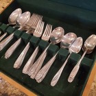 Mcm 1847 Rogers Brothers Daffodil Silver Plate Flatware Set Wood Case 1950 For 8
