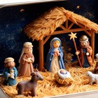 Nativity Set In A Tin Box Christmas Desktop Seasonal Decoration For Collectors