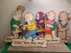 5pcs 1940 s Vintage Nursery Rhymes Wooden Cut Out Wall Plaques 3 Little Pigs 