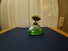 Vintage Green Glass Perfume Bottle W  Floral Atomizer
