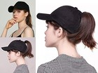 High Ponytail Baseball Hat - Women Messy Bun Hat  Sun Protection One Size Black