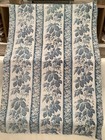 Antique French  Blue Floral Stripe Fabric Cotton  19th Century Etching Motif