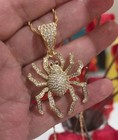 14k Gold Plated 20  Rope Chain Necklace W  Pav   Crystal Spider Charm Pendant