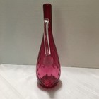 Vintage Cranberry Glass Decanter Curved Top Clear Handle 11  Tall