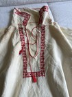 Incan Inspired Linen Embroidered Tunic Top W  Red Trim Tie Neck  One Size