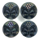 C1890s Victorian Purple Blue Carnival Glass Luster Flower Bow Button Lot Set 4