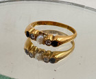 True Antique Victorian 14k Real Solid Yellow Gold Ring Sapphire Rl Pearl Diamond