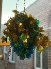 Vtg Mcm Large Lucite Blue Green Grape Hanging Lamp Light Brass Chain Ivy Works