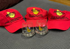 Mount Gay Barbados 2ea Lowball Rum Wobbly Glasses  3 Different Mount Gay Hats