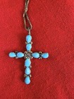 925 Sterling Silver Turquoise Cross Pendant Necklace 18    Southwestern Style