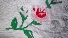True Vintage Oval White Chenille Bath Rug Pink  Red Rose Grey Feather 24 x34 