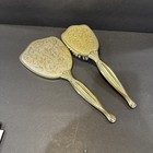 Vintage Vanity Set 2 Piece Gold Tone Hand Mirror And Brush Art Deco Floral heavy