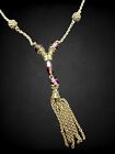 Antique Victorian Style Amethyst Glass Goldtone Filigree Y Drop Beaded Necklace