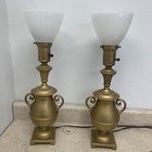 2 Pc  Vtg 1950 Mcm Rembrandt  Solid Brass   Milk Glass 25  Torchiere Table Lamps