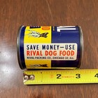 Vintage Rival Dog Food Metal Coin Piggy Bank Advertising Tin Can Chicago Ill