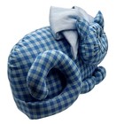 Vintage Handmade Stuffed Gingham Cat Weighted Bed Decor Door Stop Farmhouse