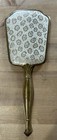Vintage Gold Tone Hand Mirror Ornate Floral Brocade Back Vanity Dressing