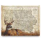 Vintage Iowa State Map Art Print Whitetail Deer Bow Hunting Artwork Wall Decor
