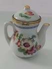 Porcelain Teapot Hinged Trinket Box Ring Holder White Pink Yellow Gold Vintage