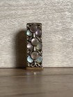 Vtg Mother Of Pearl Abalone Brass Gold Tone Square Lipstick Holder Case Read