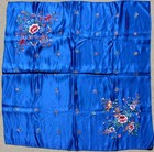 Vintage Chinese Blue Satin Silk Hand Embroidered Floral Textile table Cover Or 