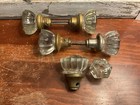 Vintage Antique Pair Of Glass   Brass Door Knobs Set With Spindle