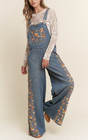 Plus Size Boho Vintage Floral Denim Overalls Wide Leg Jean Suspender Jumpsuit 2x