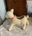 C1950s White Ceramic Lamb W  Pink Ribbon Bow Planter For Baby Nursery