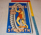 Vintage Hercules Tires   Tubes Porcelain Metal Gas Oil Double Sided Flange Sign 