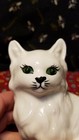 Vtg White 5 5  Tall Ceramic Cat W green Eyes