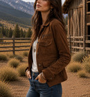 Women Genuine Soft Suede Leather Jacket - Military Style Casual Jacket