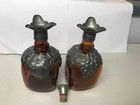 Vintage Set Of  2  Amber Glass Decanters With Pewter Grape Overlay