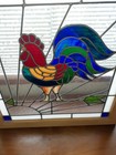 Rooster Stained Glass Window Panel In Oak Frame Very Nice 26 5x27 5 Free Shippi