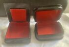 Russian Mctepa Vintage Hand Painted Black Lacquer Hinged Trinket Boxes Set Of 2