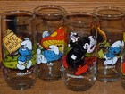Vintage Rare Complete Set Of 8 - 1982 Smurf Drinking Glasses  Hardee s  Last One