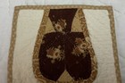 Antique Vintage Table Topper  White Hand Quilted Quilt  Brown Diamond Patches