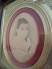 Antique C1890-1910 Crayon Portrait Young Woman Ornate Wood Gilt Victorian Frame