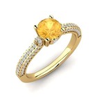 925 Silver Gold Plated Citrine Round 6mm Side Stone Ring For Girls And Woman s