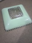 Vintage Light Green Glass Ceiling Light Shade Hobnail Trim Starburst Square 11 